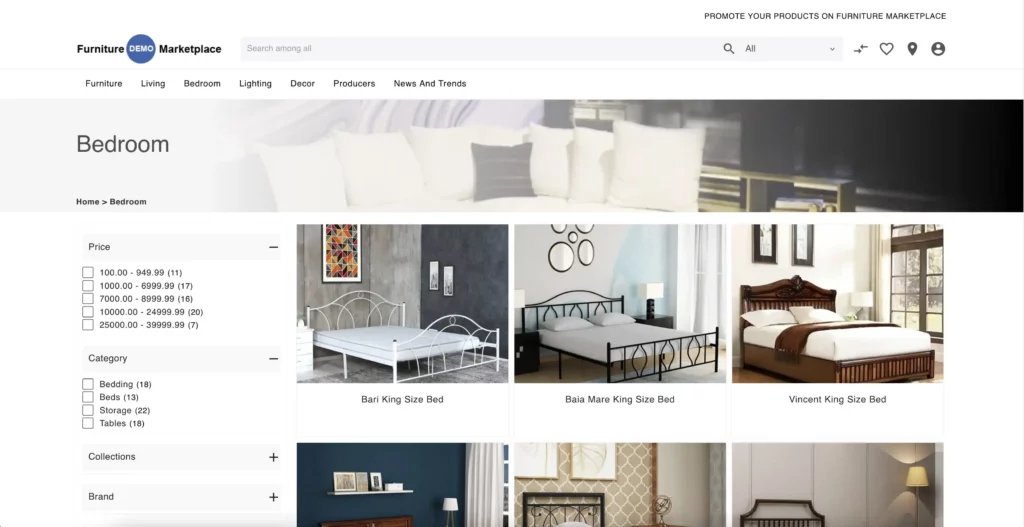 Screenshot of Furniture Demo Category Page