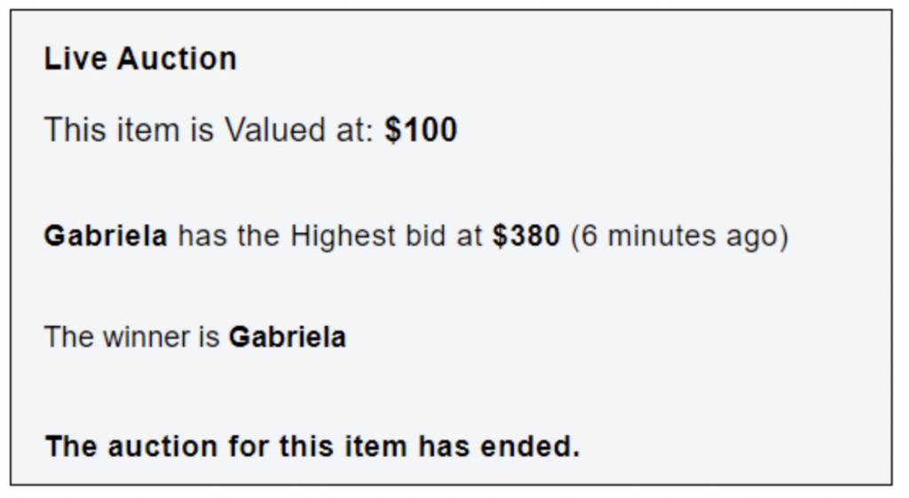 Screenshot Showing Closed Auction Item