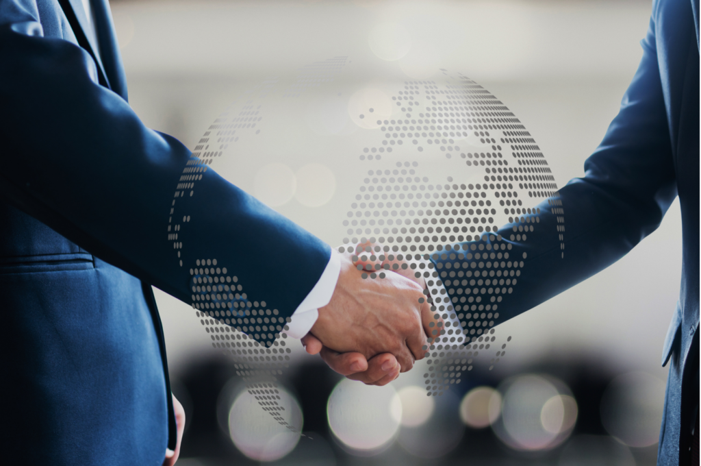 A handshake representing a business to business transaction. 